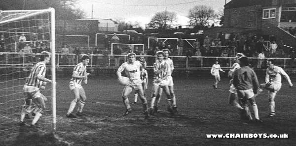 Noel Ashford scores his second goal against Stortford on Saturday 15th November 1986