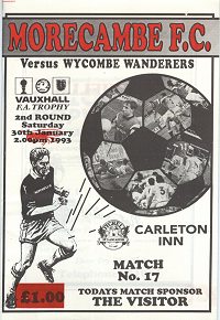 Morecambe v Wycombe Wanderers programme - 30th January 1993