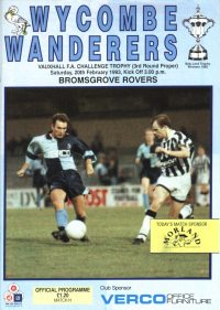 Wycombe Wanderers v Bromsgrove Rovers programme - 20th February 1993