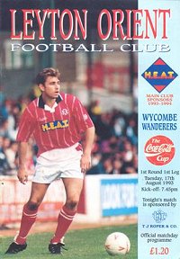 Leyton Orient v Wycombe programme - 17 August 1993 - Terry Howard on the front cover, later to become a Wycombe player