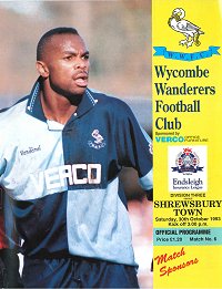 Wycombe v Shrewsbury programme - 30th October 1993 - Tony Hemmings on the front cover