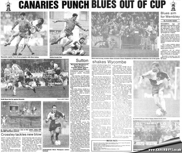 Wycombe v Norwich  press cuttings - 8th January 1994