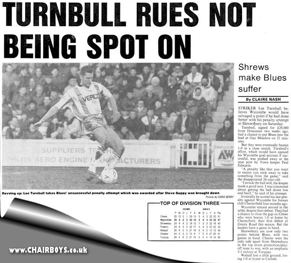 Shrewsbury v Wycombe press cutting - 29th January 1994