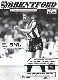 Brentford v Wycombe programme - 9th October 1993