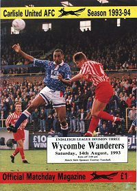 Carlisle v Wycombe programme - 14 August 1993