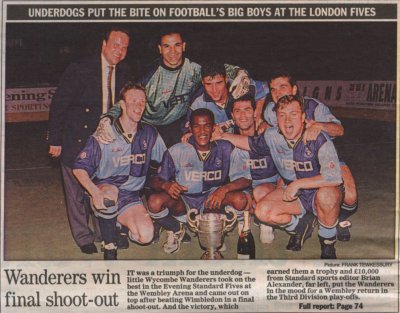 Wanderers winners in the London Fives - May 1994 as shown in the Evening Standard