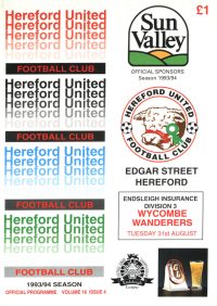 Hereford v Wycombe programme - 31st August 1993