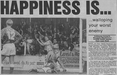 BFP Midweek Sports headline after Colchester game 12th March 1994