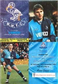 Wycombe v Shrewsbury programme cover showing David Farrell and Mickey Bell