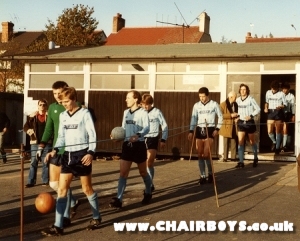 Bobby Dell leads out the Wanderers at Eastwood - October 1983 - picture chairboys.co.uk