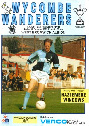 Wycombe v West Brom programme - Dec 1992