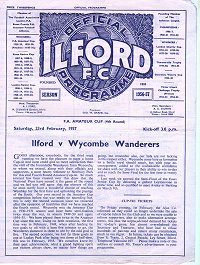 Ilford v Wycombe programme cover 23rd February 1957