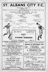 St Albans v Wycombe programme cover 12th Jan 1957