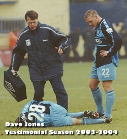 Dave Jones rushes in to treat a rare injury to Michael Simpson