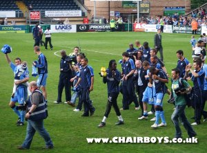 Wanderers players celebrate promotion