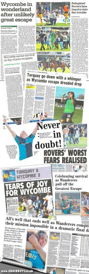 Torquay v Wycombe 3rd May 2014 press cuttings