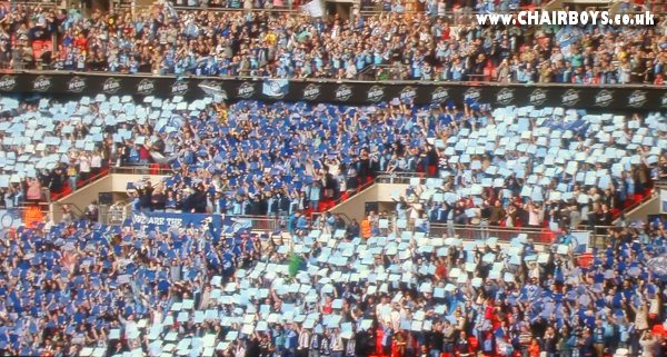 Wanderers fans display the quarters in cards at Wembley