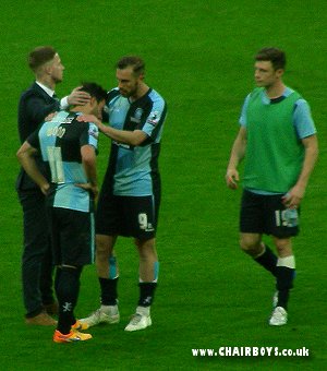 Paul Hayes consoles Sam Wood after his penalty had been saved