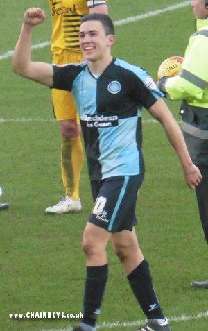Luke O'Nein celebrates after the final whistle versus Bristol Rovers