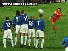 Clint Easton sends in a free-kick against Pompey