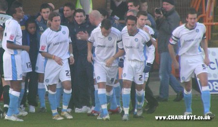Wanderers players at Barnet on 21st January 2006