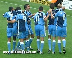 Celebrations after the opening goal against Bury