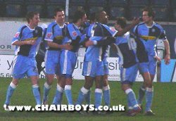 Celebrations after Ian Stonebridge had levelled the scores in the 89th minute