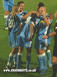 Tommy Mooney celebrates his goal versus Wrexham