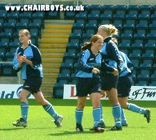 Claire Wakefield is congratulated after giving Wanderers the lead
