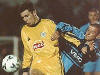 Izzet and Vinni battle it out in Rhino's testimonial - picture Paul Dennis