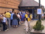 Wycombe fans queue to get into the Open Evening at Adams Park