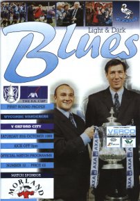 Sanch and Gibbo hold the FA Cup as seen on the cover of the Wycombe v Oxford programme 30th October 1999 - copyright Wycombe Wanderers Football Club
