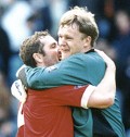 Martin Taylor celebrates with Macca - picture Paul Dennis